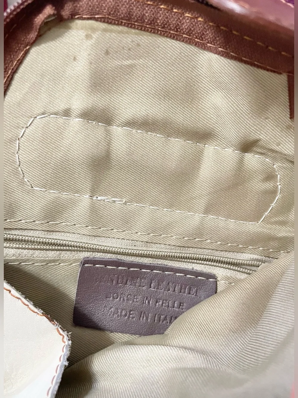 Vera Pelle Cream and Brown Leather Backpack Sling